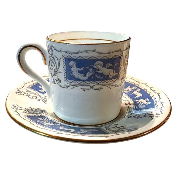 Vintage Coalport Revelry Blue Demitasse Cup & Saucer Set With Gold Trim - Picture 2 of 15